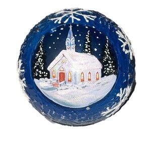 TWO Textured Winter Ornament w/ image of a Church (Batteries not included)